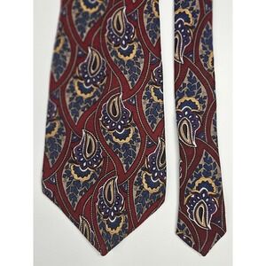 Givenchy Monsieur Tie Burgundy Blue Paisley‎ Silk Vintage Luxury Made In USA